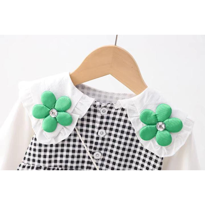 Setelan lengan panjang anak perempuan GREEN FLOWER usia 6 bulan - 5 tahun bahan katun import