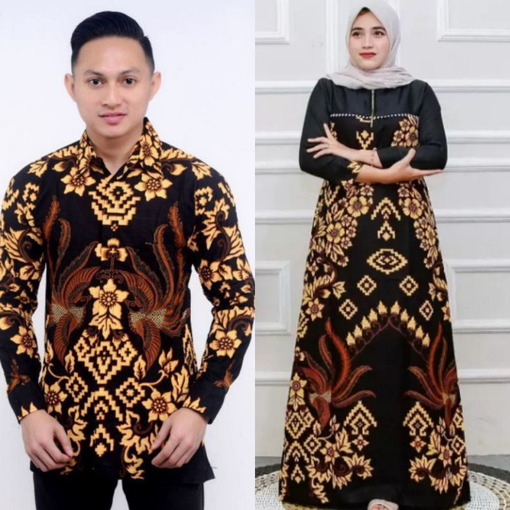 gamis batik couple pasangan sarimbit gamis batik kombinasi terbaru