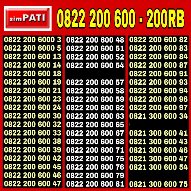 Nomer Cantik Kartu Perdana simpati Telkomsel 4G 0822 112 112