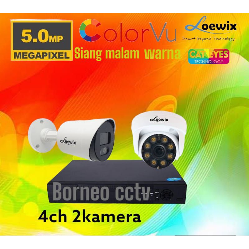 PAKET CCTV 5MP COLORVU LOEWIX 4 CHANNEL 2 KAMERA FULL COLOR