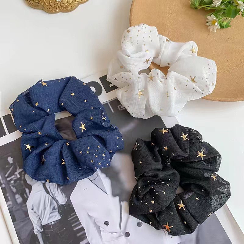 EryoneStore Ikat Rambut SCRUNCHIE Korea Motif BINTANG / Kunciran Rambut Model Korean / Ikat Rambut Cepol Korea