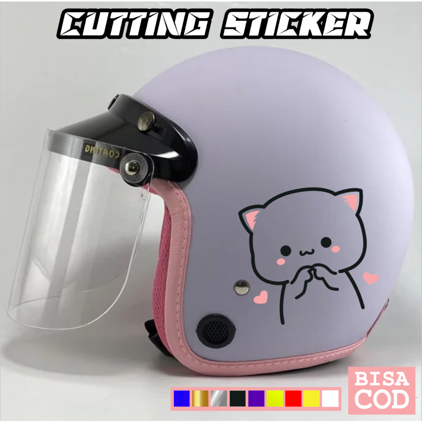 sticker helm kucing MOCHi lucu imutt/ sticker emot lucu