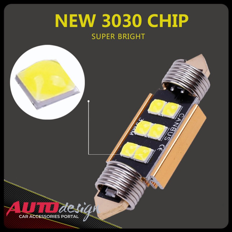 Lampu LED Festoon Plafon - Kabin Mobil C5W Chip 3030 Cembung 6 Mata Super Bright