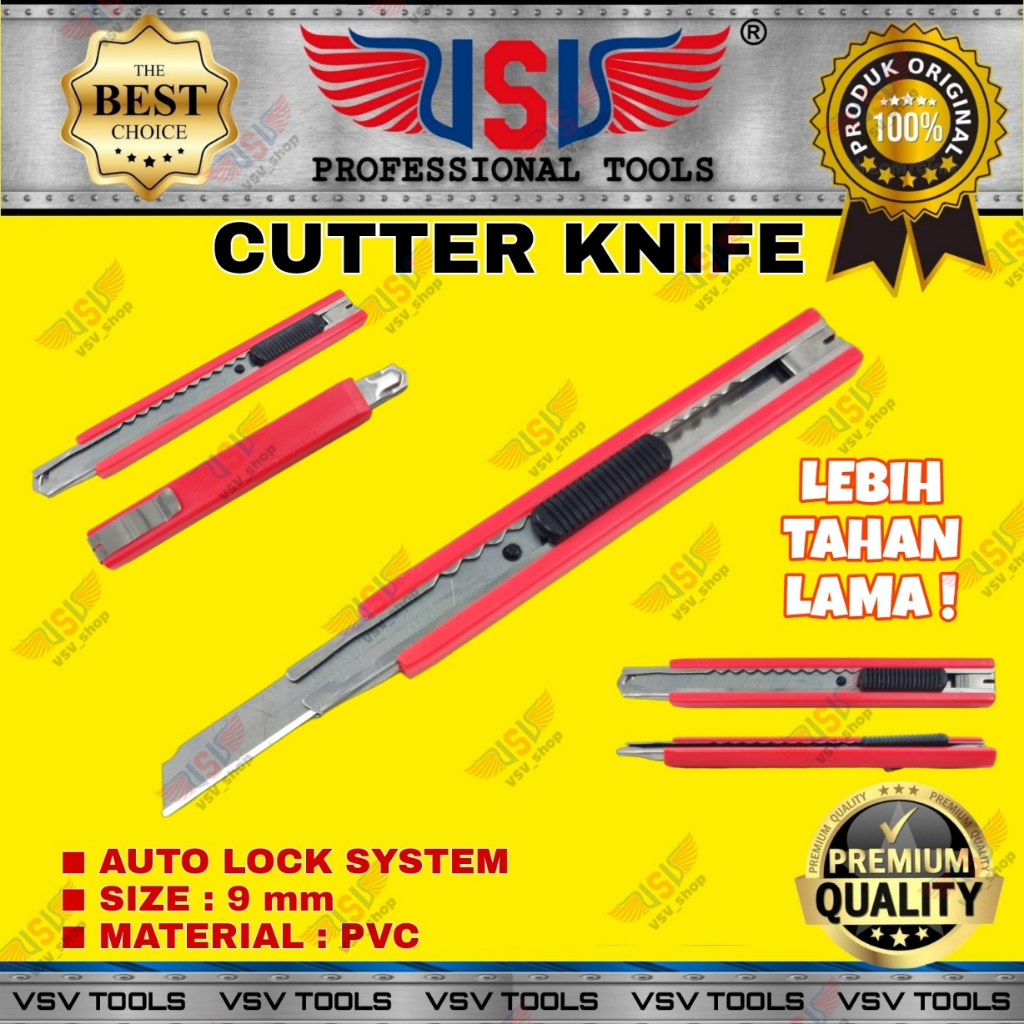 Cutter Kecil Pisau Cutter 9mm Cutter Knife Auto-Lock PVC VSV HS-04