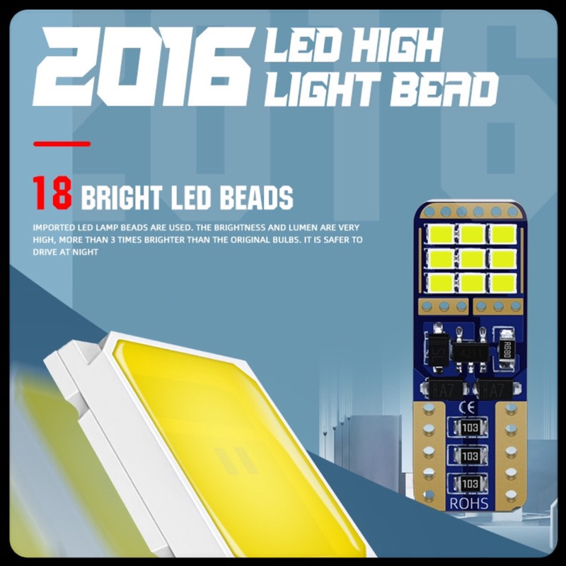Lampu LED T10 W5W Mobil Motor Chip 2016 - 18 Mata 2 Sisi Super Bright