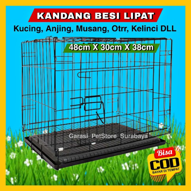 GPSS- Kandang Besi Lipat 48x30x38 Kandang Kucing Anjing Kelinci Musang Kandang Anjing Kandang Kelinci Kandang Musang Kandang Dinosaurus Kandang Lipat Alas Kandang Hewan Kandang Hewan Alas Kandang Kucing Tatakan Kandang Hewan Tempat Makan Hewan