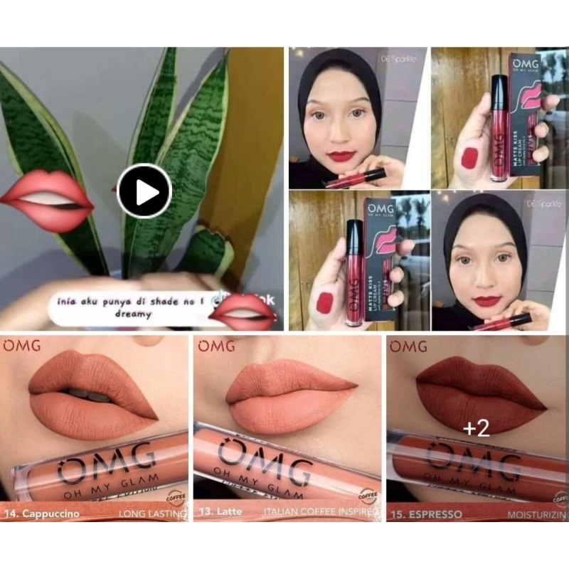 OMG Oh My GLAM Matte Kiss Lip Cream(Tahan Lama Original &amp; Harga promo &amp; Glosiran)(Kuwalitas no 1 harga hemat)