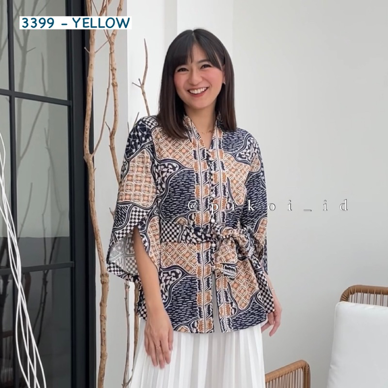 Atasan batik modern lengan panjang kimono full kancing / baju batik wanita busui / atasan ikat 3399