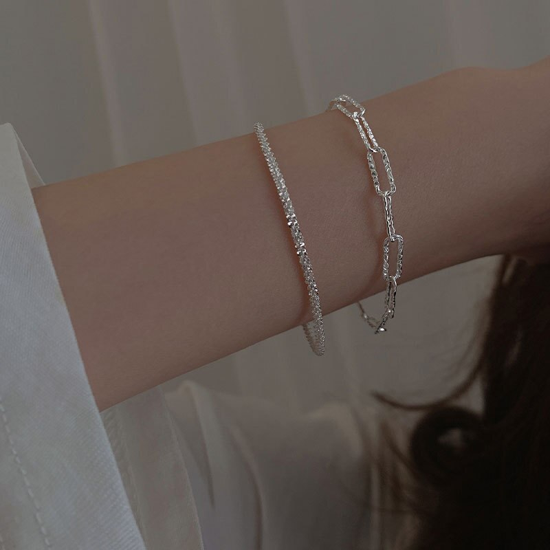 Aksesoris Fashion Korea Gelang Tangan Serut berlian titanium style Hip Hop/Gelang Layer simple Retro Vintage Kupu-Kupu Bulan Bintang Silver/Gelang Imitasi