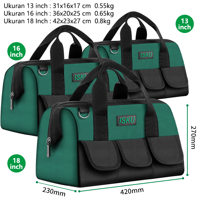 ISKU Tool Bag Besar Multifungsi 13 16 18 inch 1680D Bahan Kain Oxford Tas Perkakas