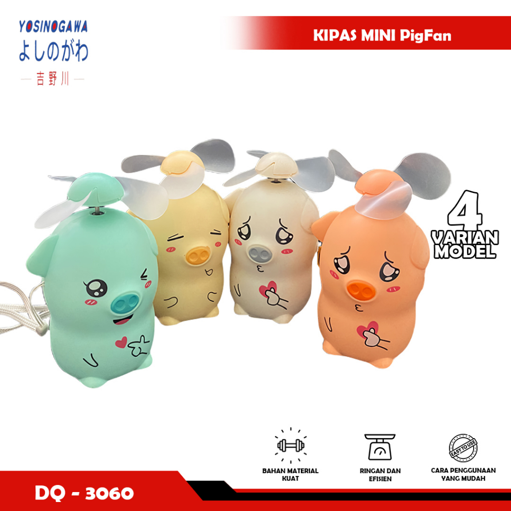 Kipas Angin Mini Portable CUCI GUDANG Berwarna / Kipas USB Bentuk Pig Imut - YOSINOGAWA