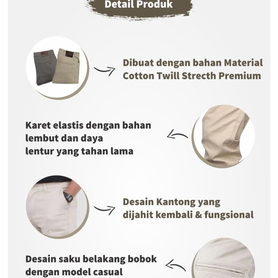 Celana Chino Panjang Pria Jumbo Cinos Bahan Melar Elastis Chinos Laki Slimfit Pinggang Karet Kolor