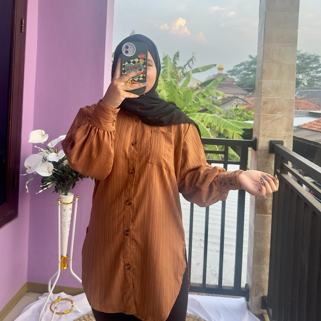 Kemeja Blouse Wanita Over Size Kain Baby Crush