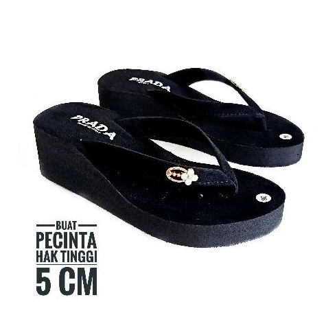 Sandal Wanita - Sandal Wedges Beludru (Heels  5 cm) - Sandal jepit Wanita - Sandal Wedges Wanita