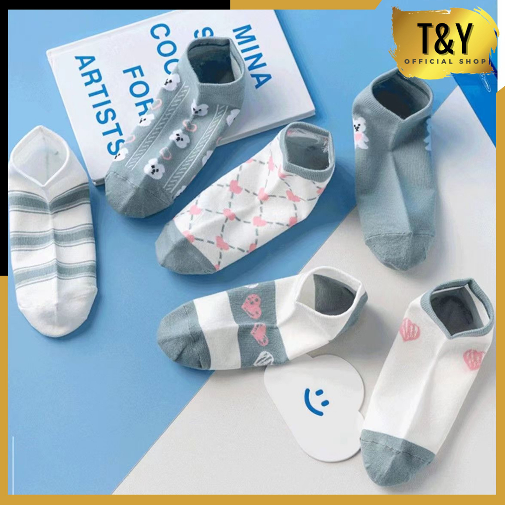 T&amp;Y Kaos Kaki Fashion Wanita Motif 6798 Kaus Kaki Pendek Fashion Korean Unisex Semata Kaki Socks Import