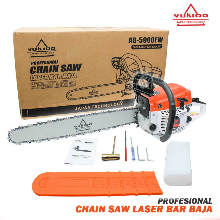COD - CHAINSAW BAR BAJA LASER - 58cc  Gergaji Mesin Senso Bensin Chainsaw Mini Potong Kayu Bar 22 inch YUKIDO tools