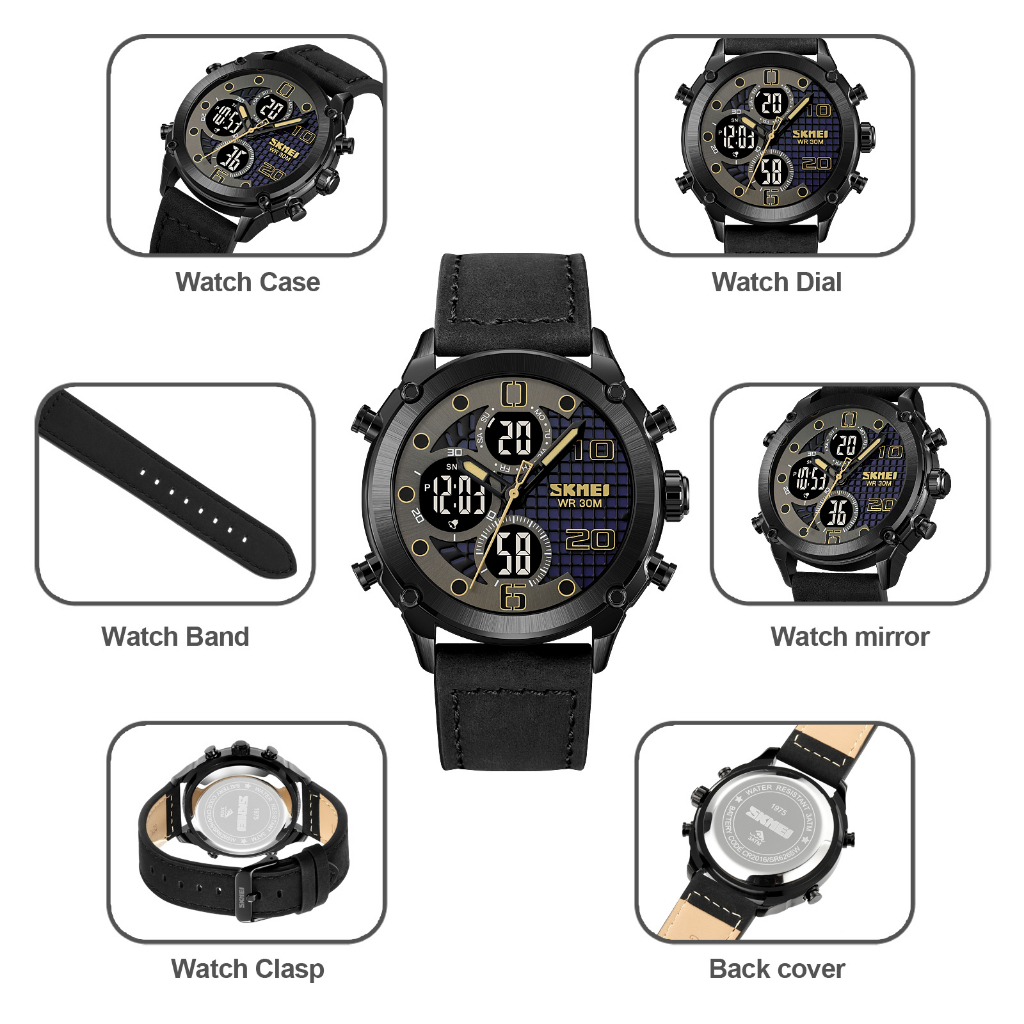 SKMEI 1975 Jam Tangan Pria Digital Analog Tali Kulit PU WATCHKITE WKOS