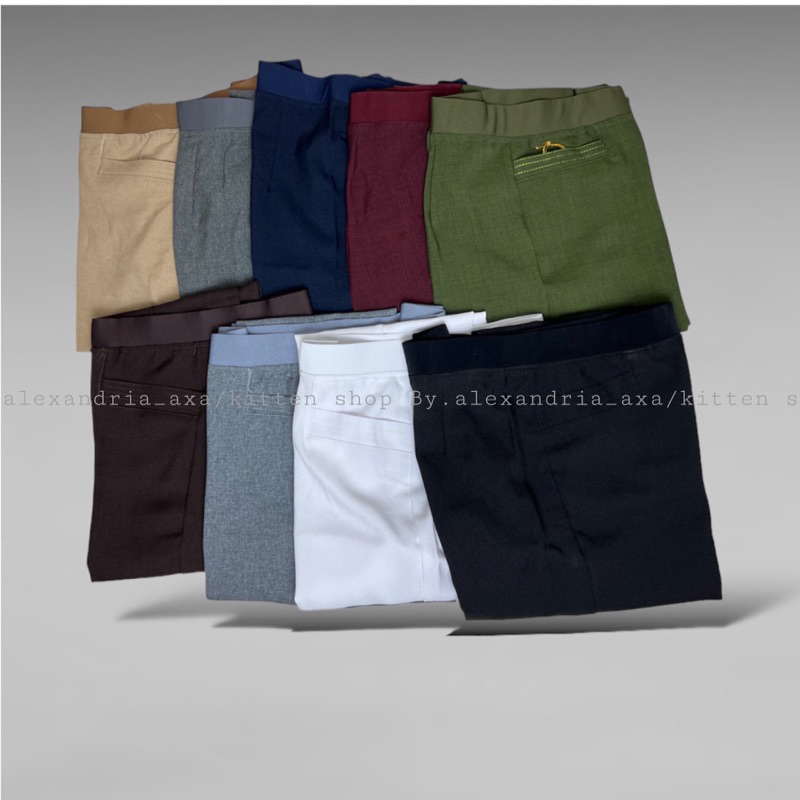 Celana Bahan Kerja Kantor Formal Wanita Pinggang Karet Highwaist Bahan Stretch Melar Ukuran S Sampai 8xl