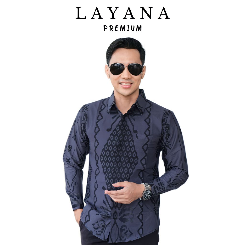 Kemeja Batik Arwana Dirgantara Warna Pigeon Blue Slimfit Premium