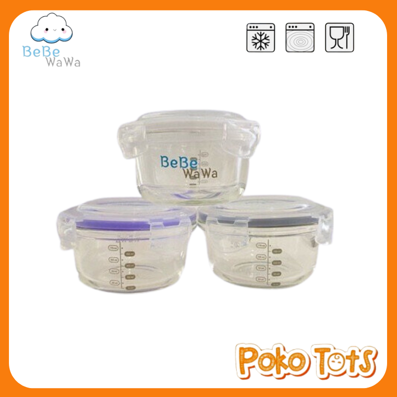 Bebe Wawa Glass Food Container 240ml Isi 3pcs BW003-2 Tempat Makanan Bayi