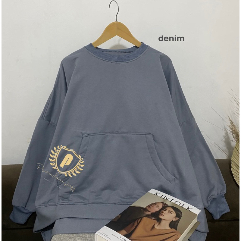 Crewneck Lengan Balon Wanita Blouse Sweater Oversize Fit To XXXL Remaja Dewasa