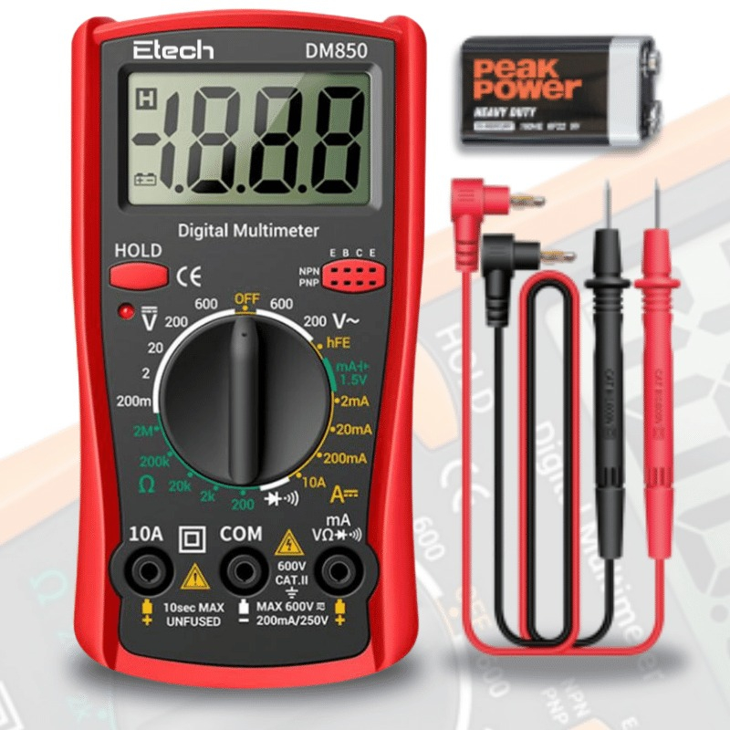 PLUS BATRE Multitester Multimeter Digital With LCD Etech DM850 / Alat Tester Tegangan Arus Listrik AC/DC .ETECH DM850 Multimeter Digital Profesional Otomatis 1999 Counts Auto AC/DC Votage Tester Ohm
