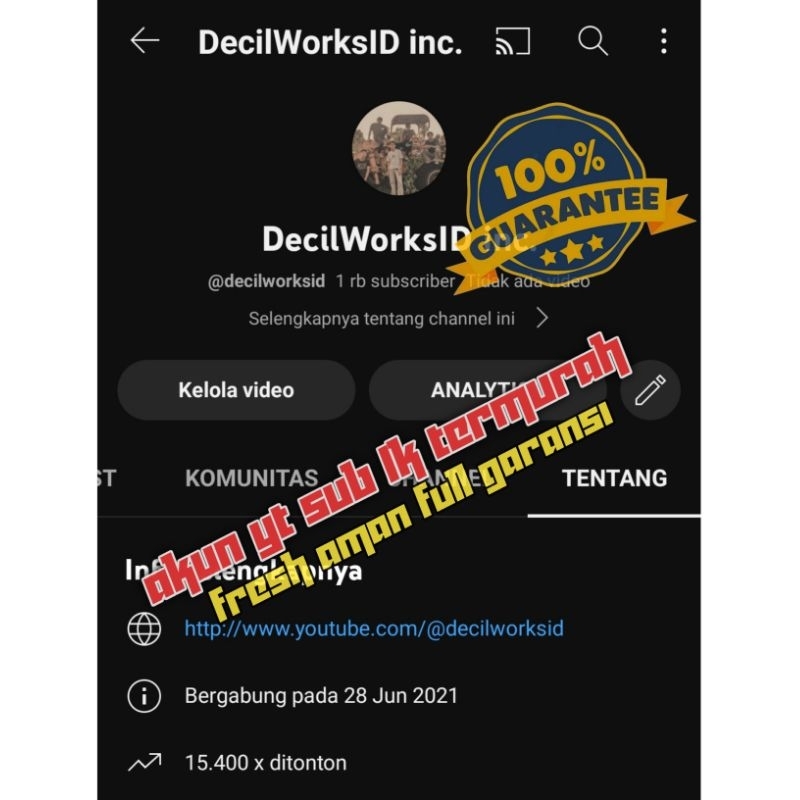 Akun Youtube 1k Subscriber Belum Monet Bergaransi Termurah