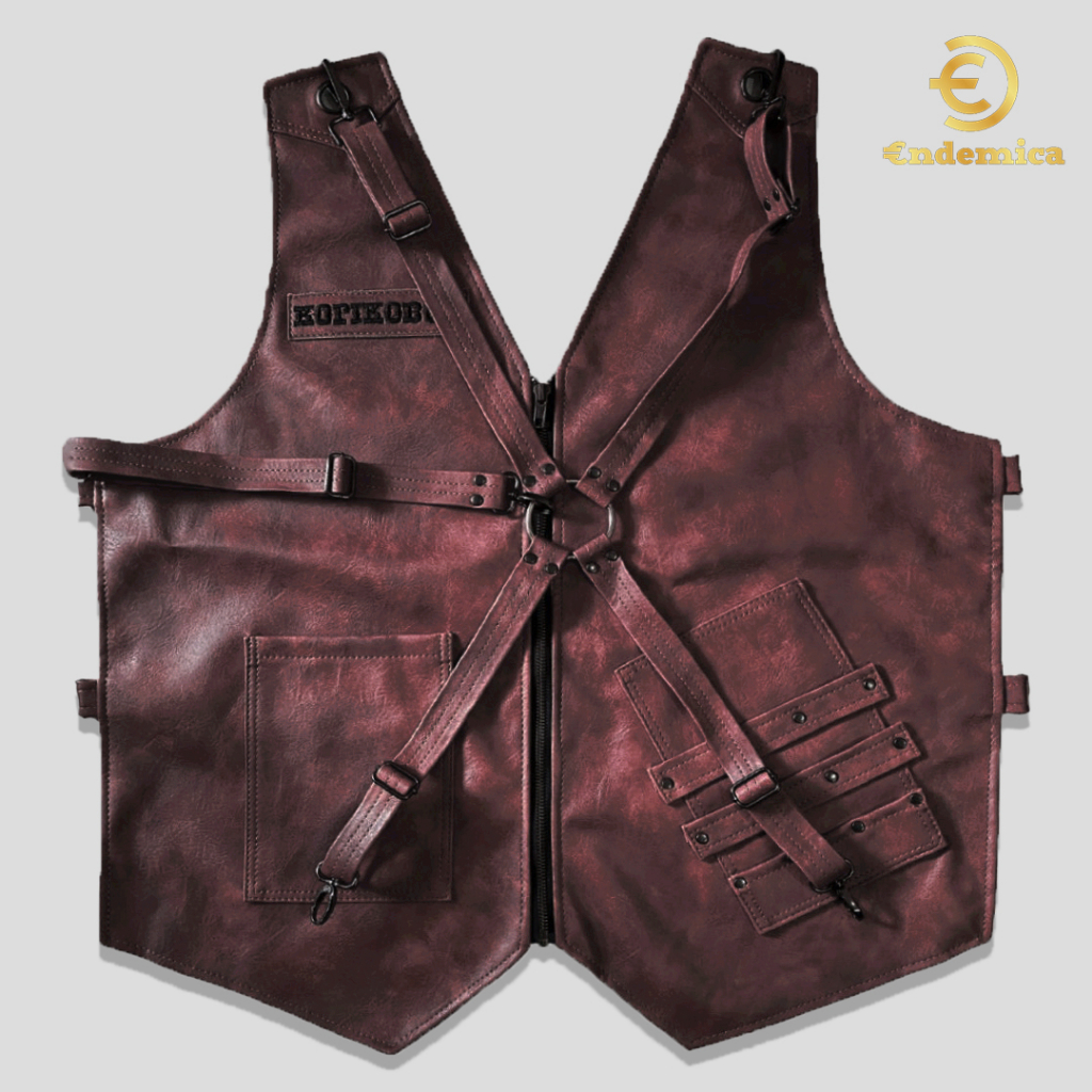 Rompi Apron barbershop Celemek cukurrambut apron barista celemek cafe Denim &amp; PU Kulit X Path Strep Bordir Logo