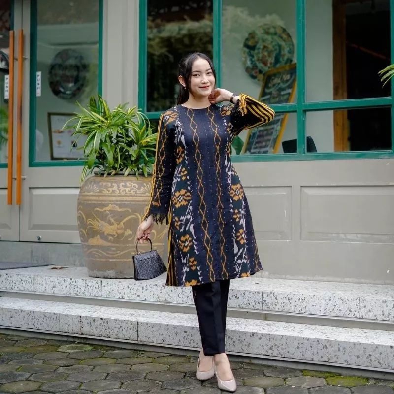 DRESS TUNIK TENUN, KEMEJA TENUN MOTIF