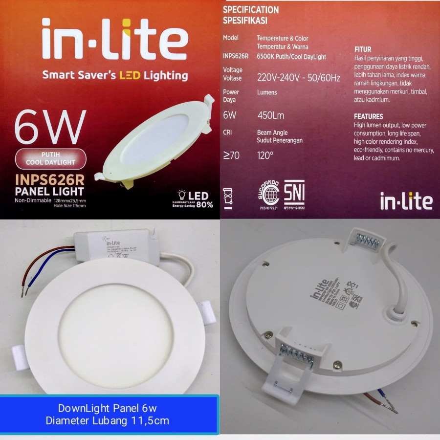 DownLight Panel LED 6w Bulat Inlite INPS628R Inbow