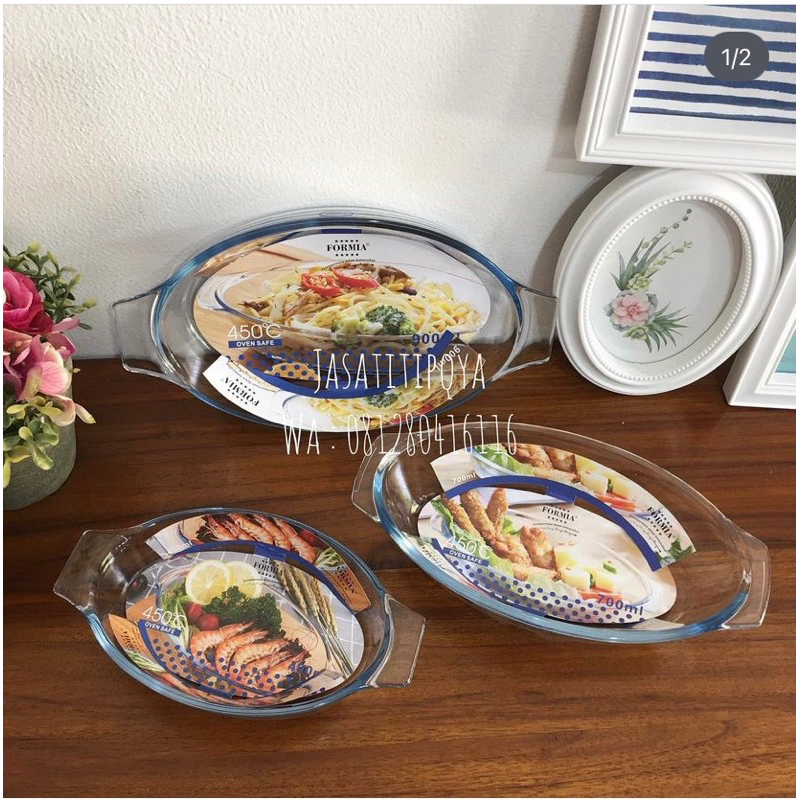 glass serving tray oval set 3 / wadah saji / piring oven transparan / formia pyrex