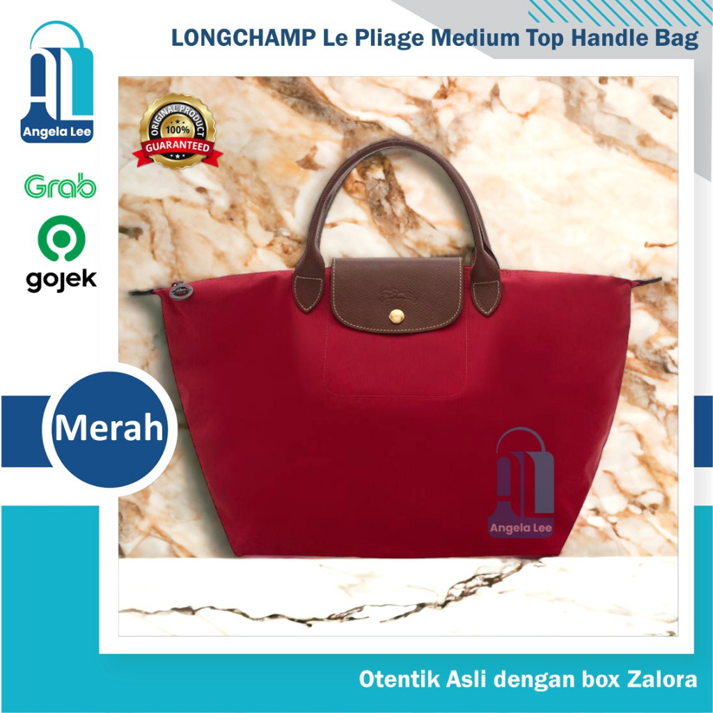 Longchamp Le Pliage Medium Top Handle Bag Prune Tas Wanita Merah
