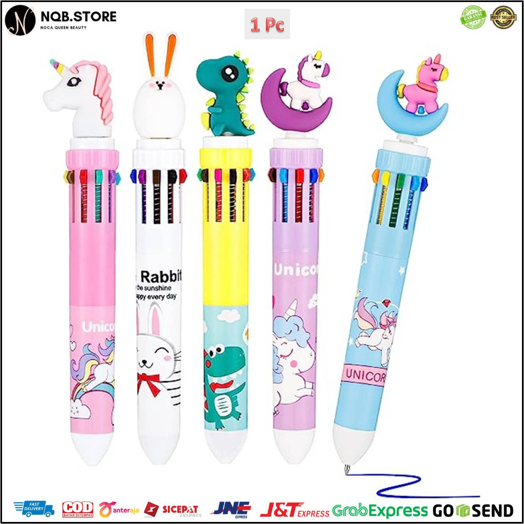 

NQB - Pulpen Karakter Unicorn 6 Warna Warni Pena Ballpoint Multicolor 0.5mm Bolpen Multi Perlengkapan Menulis Sekolah Alat Tulis Kantor ATK Mix Colour Tinta 6in1