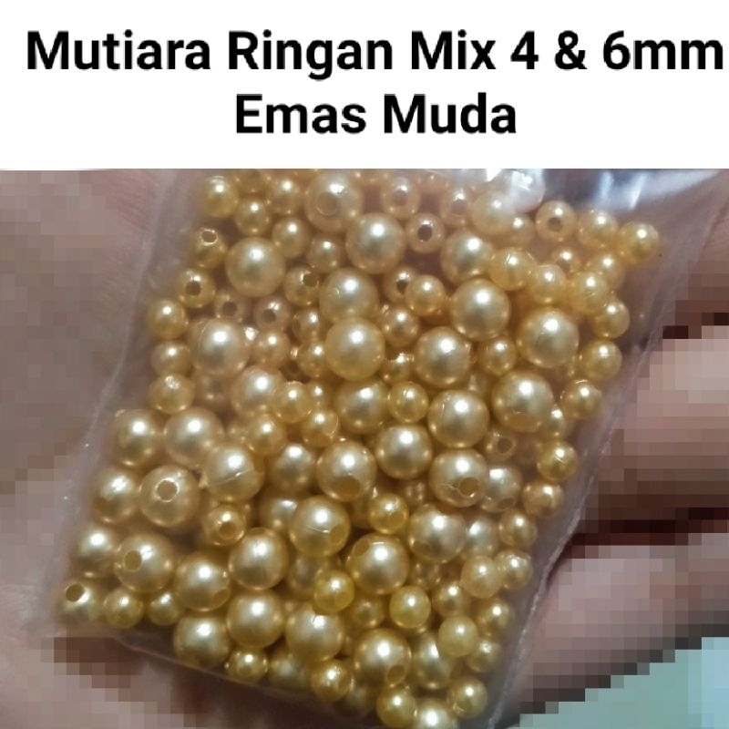 Mote Mutiara Ringan Mix Ukuran 4 &amp; 6mm - isi 10gram