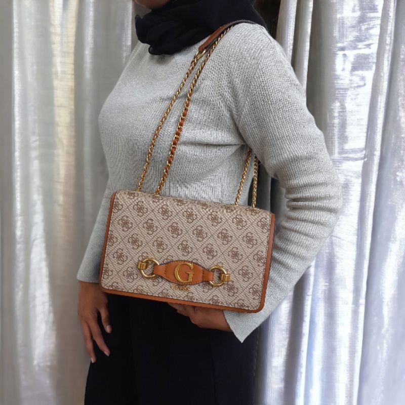 (WODB) Tas izzy convertible brown black logo beige white selempang shoulder pundak jinjing clutch bag tas pesta fashion batik ready stock cirebon indramayu kuningan majalengka losari ciledug sindang laut tegal brebes gs gb feminim