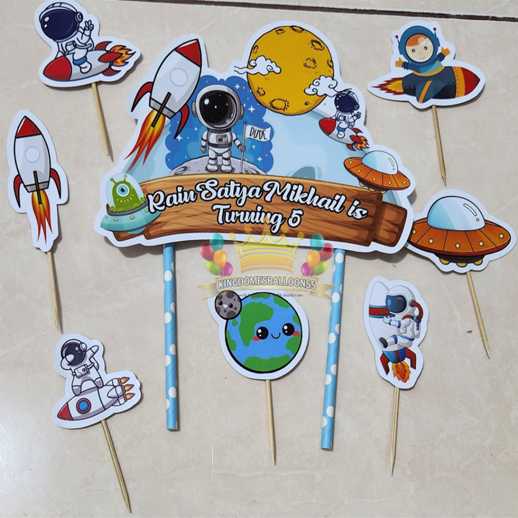 Topper Cake Custom Name Tema Astronot