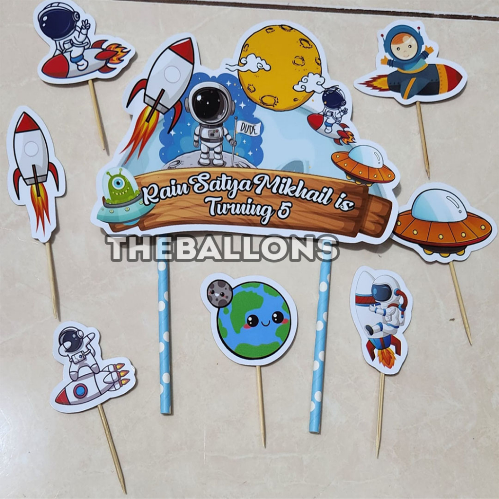 Topper Cake Custom Name Tema Astronot