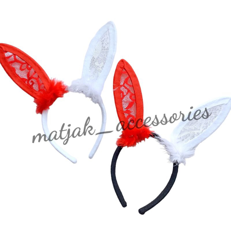 Bando Bendera Merah Putih Indonesia Bando Kelinci Renda Buny Lace Bulu Atribut Perlengkapan Lomba Hari Kemerdekaan