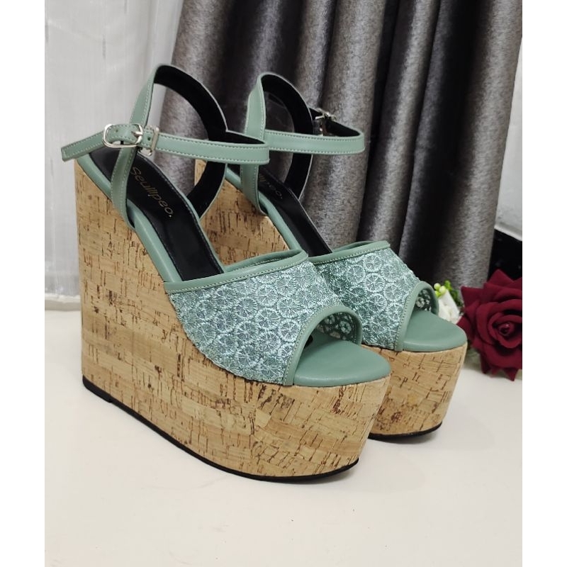 sandal wedges 15cm brukat