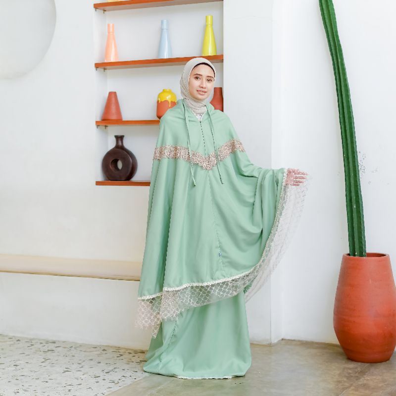 Mukena Katun Resleting 2in1 MEDINA Renda Giver Mewah
