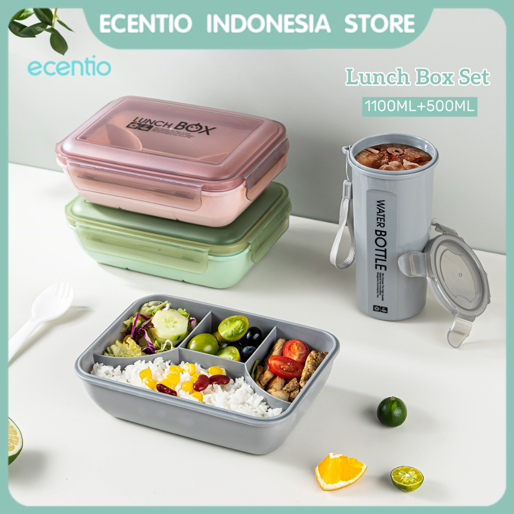 ecentio 1100ml Lunch Box set /Kotak makan /Lunch box set + botol minum /tempat makan set