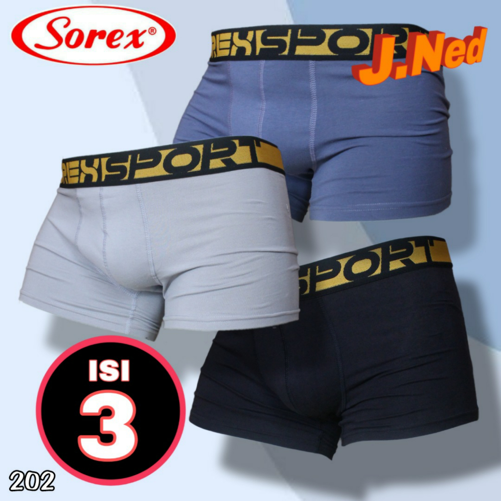 J202T - PER BOX ISI 3 PCS CELANA DALAM BOXER PRIA SOREX SIZE S - XL