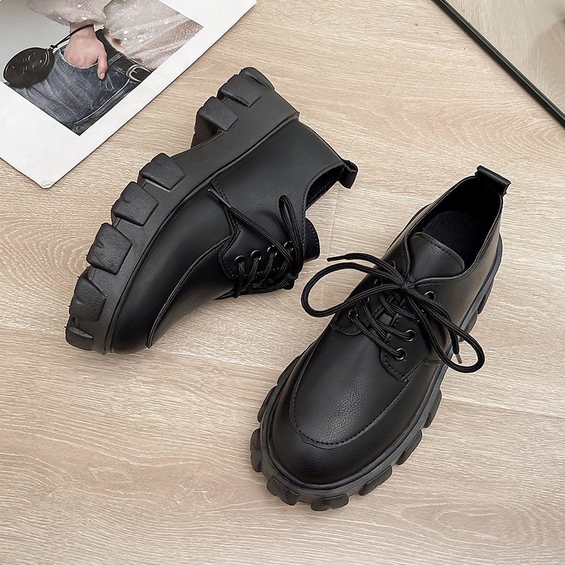 Sepatu Oxford Derby Hak Tinggi Wanita Flatform Ankle Boots Import Bot Kulit Hitam Big Size Platform Shoes Heels Black - Ukuran 35 36 37 38 39 40