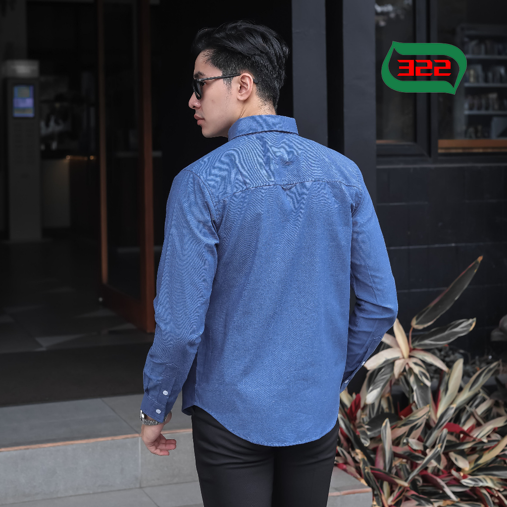 KEMEJA PRIA LENGAN PANJANG POLOS WARNA BIRU NAVY MISTY BAHAN OXFORD UKURAN S-XL ORGINAL