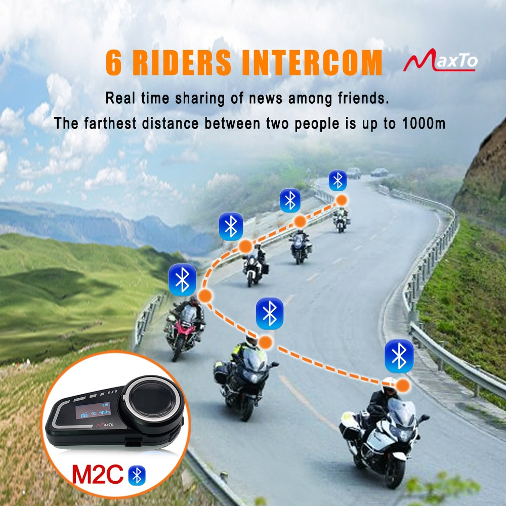 MAXTO M2C - Motorcycle Helmet Bluetooth Intercom - Intercom + Bluetooth Headset Untuk Pengendara Motor - Bisa Terkoneksi hingga 6 Intercom Sekaligus