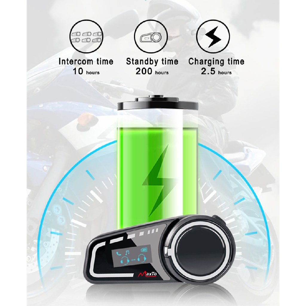 MAXTO M2C - Motorcycle Helmet Bluetooth Intercom - Intercom + Bluetooth Headset Untuk Pengendara Motor - Bisa Terkoneksi hingga 6 Intercom Sekaligus