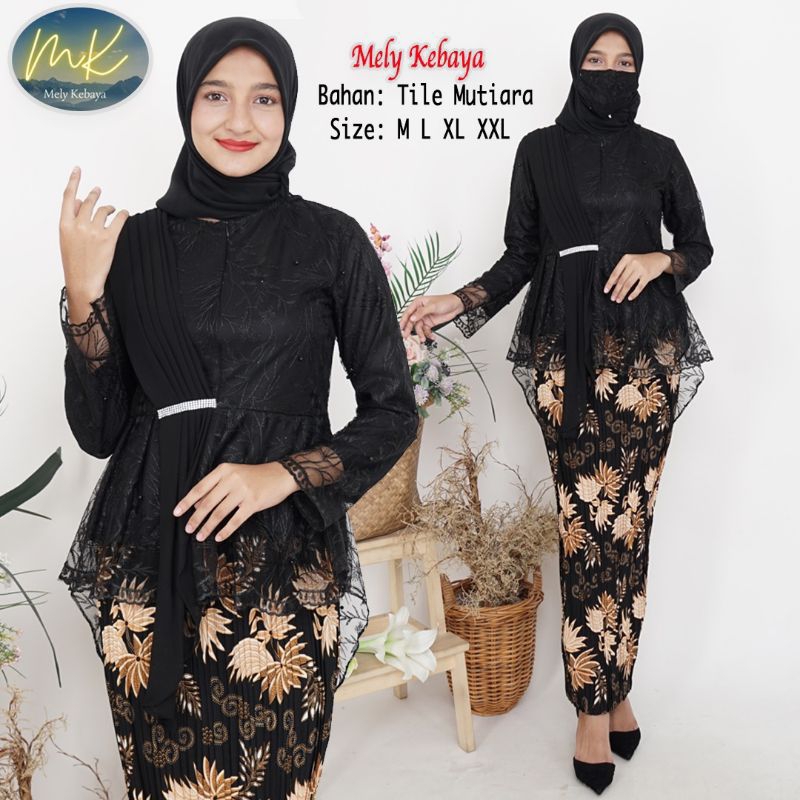 SETELAN KEBAYA SELENDANG BROKAT TILLE BORDIR ~ BAJU KEBAYA WISUDA ~ ATASAN KEBAYA WARNA HITAM POLOS 