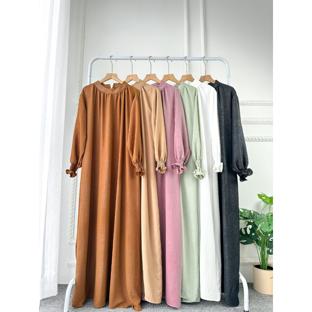 AMEZA ABAYA DRESS GAMIS WANITA MUSLIMAH SHIMER AIRFLOW CRINCKLE CRINCLE PREMIUM BTCSOLO TERMURAH