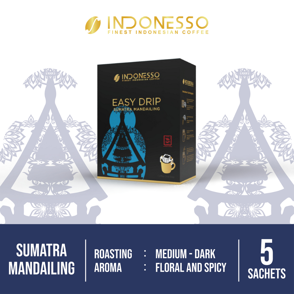 

INDONESSO Sumatra Mandailing Specialty Grade Easy Coffee Drip Bag Kopi Drip 5 Sachet x 11g