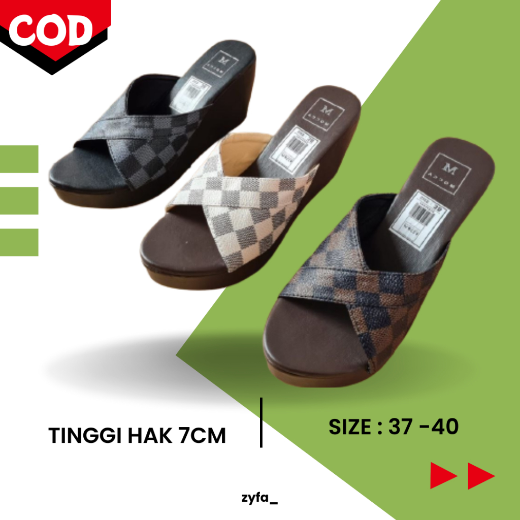 NAGITA Sandal Wanita Wedges Silang Tinggi 7cm Size 36 - 40 Casual Sendal Cewek Platform 37 38 39 unt
